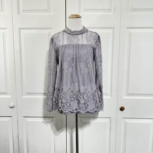 Ultra Pink Lavender Lace Long Sleeve Top, Size S
